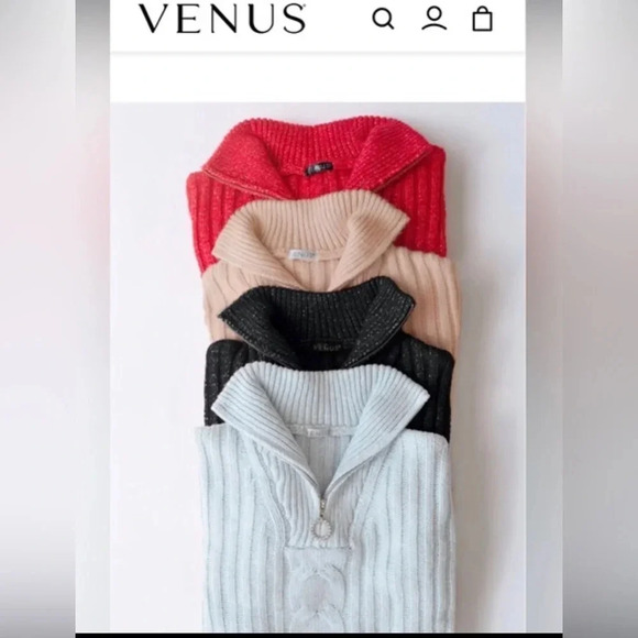 Venus ice blue super soft mock neck chunky knit sweater rhinestone - Picture 3 of 12